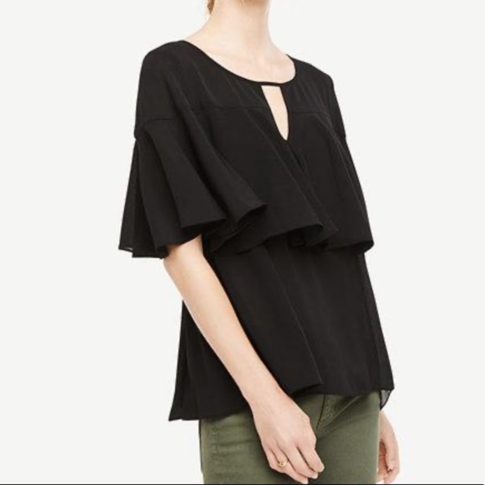 Ann Taylor Black Tiered Ruffle Top L NWT